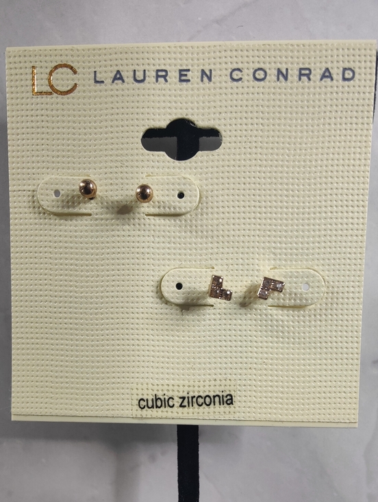LC Lauren Conrad Jewelry - LC Lauren Conrad Gold Stud Earrings Set CZ Heart + Ball Studs Minimalist NWT